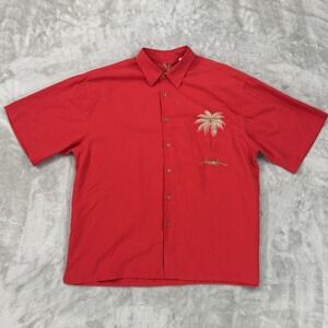 Bamboo Cay Shirt Mens XXL Red Embroidered Palm Tree Camp Tropical Modal Hawaiian